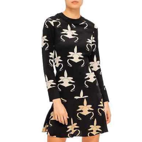 Tibi Ghost Orchid Silk Yoked Drop Waist Dress 4 - Picture 1 of 11